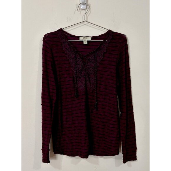 Vintage America Blues Purple Textured Knit Lace-Up Tunic Top Women’s Large - Picture 1 of 14